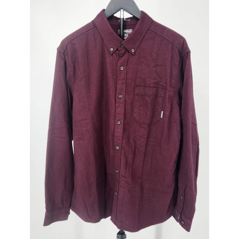 Eddie Bauer Mens Classic Fit Herringbone Flannel Shirt Burgundy Maroon Large